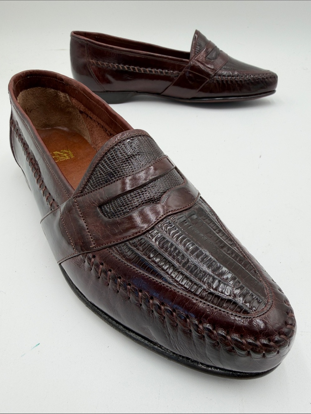NUNN BUSH sz8 GENUINE LIZARD Penny Loafers Moc Toe BEAUTIFUL NEW